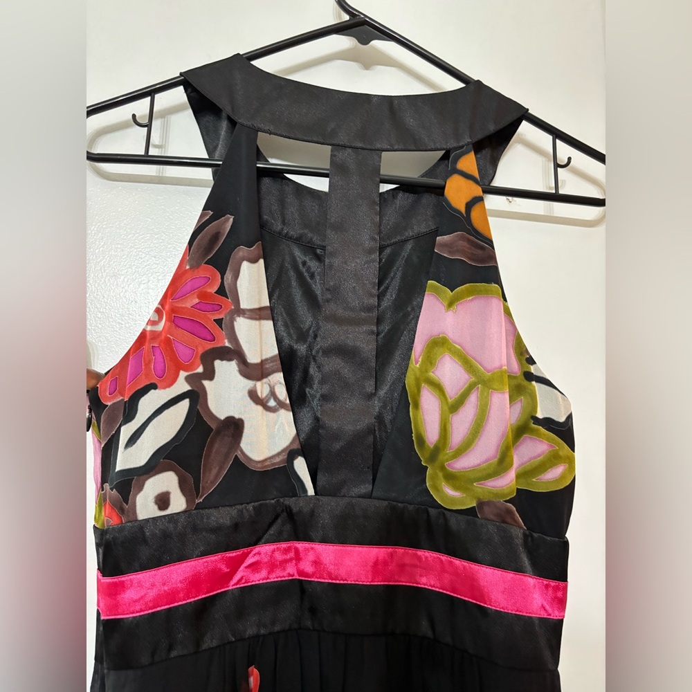 SUE WONG Women Sleeveless Silk Black Floral Print Long Maxi Dress Size 4 - Picture 4 of 16